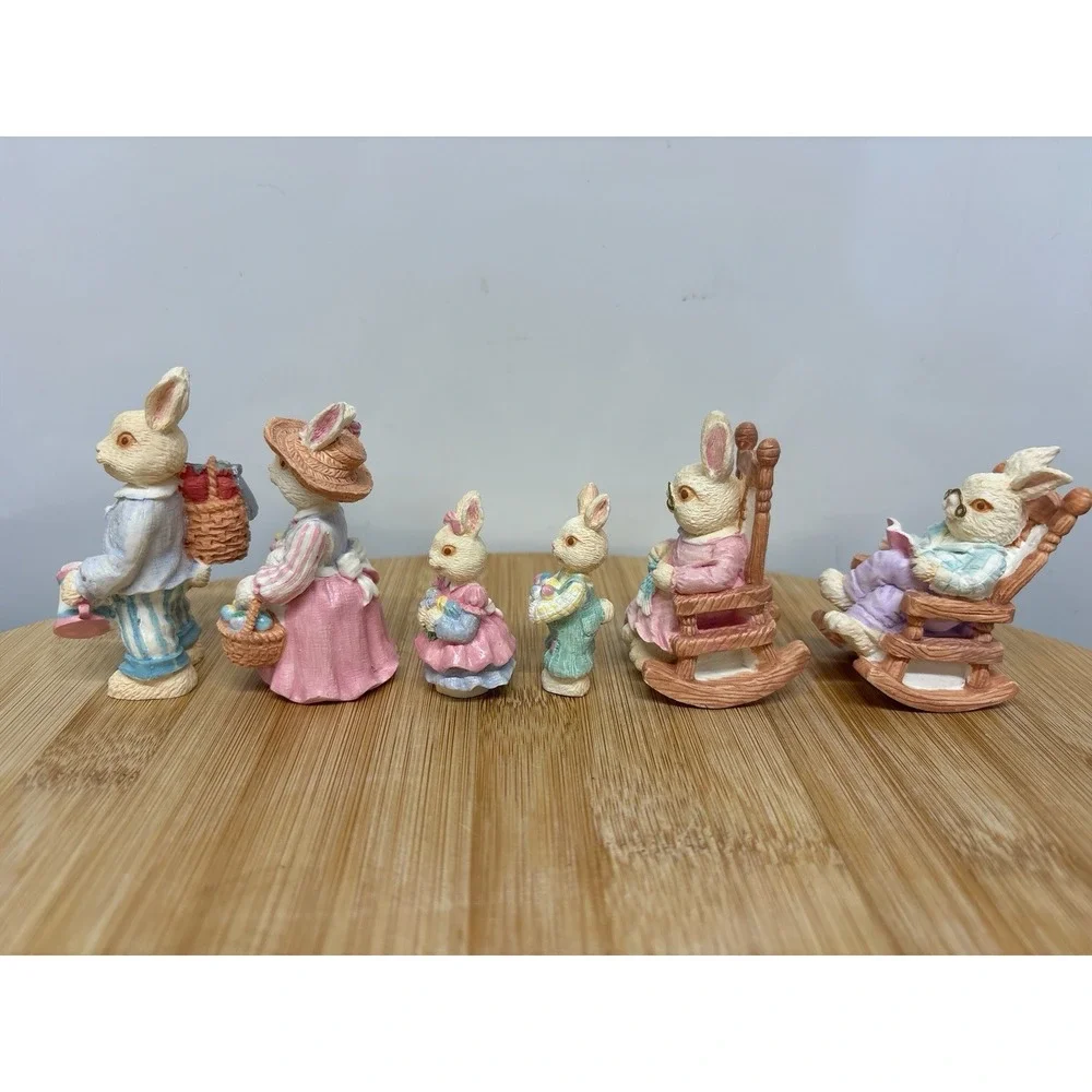 Vintage Lot Easter Rabbit Bunny Figurine Family Colorful Resin Cottagecore